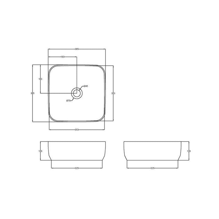 Hudson Reed 365mm 0TH Square Countertop Vessel Basin - Unbeatable Bathrooms