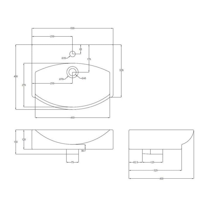 Hudson Reed 50/60cm 1TH Wall Hung Basin - Unbeatable Bathrooms