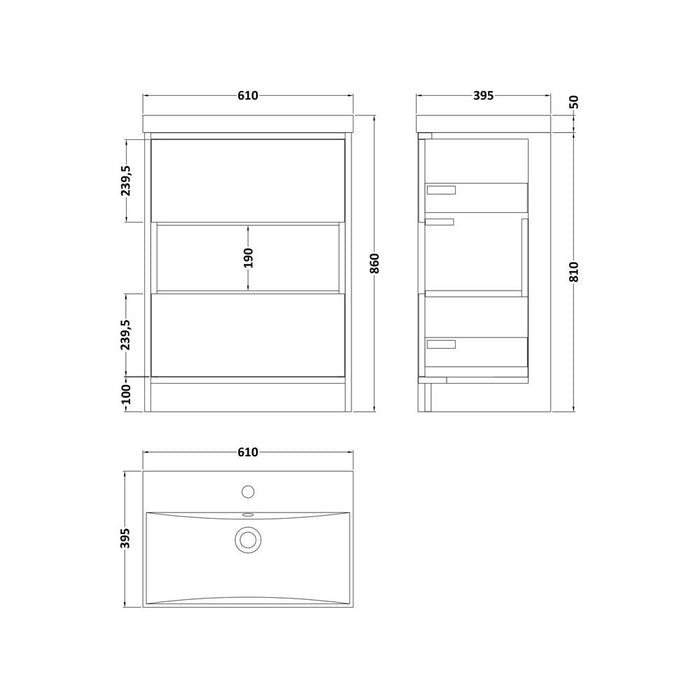 Hudson Reed Coast Vanity Units - Floor Standing 2 Drawer Unit with Basin - Unbeatable Bathrooms