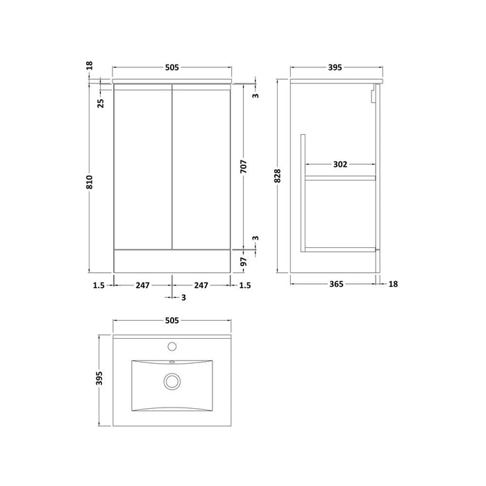 Hudson Reed Urban 500/600mm Vanity Unit - Floor Standing 2 Door Unit with Basin - Unbeatable Bathrooms