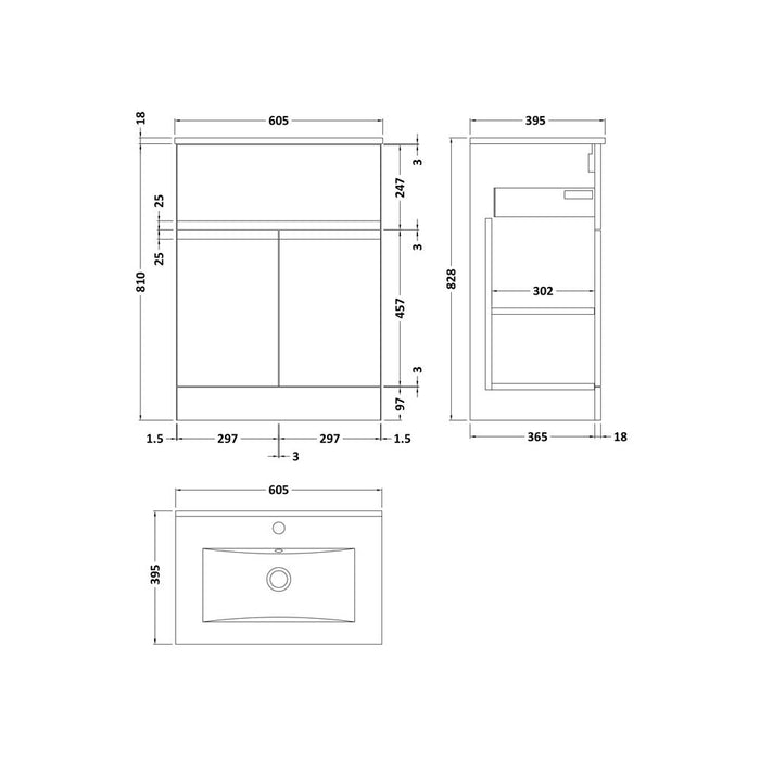 Hudson Reed Urban 5/6/800mm Vanity Unit - Floor Standing 2 Door & 1 Drawer Unit with Basin - Unbeatable Bathrooms
