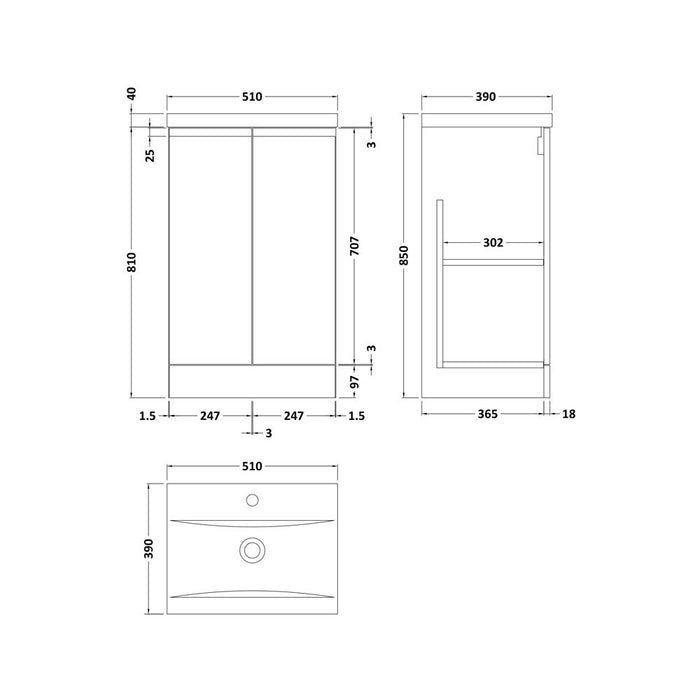 Hudson Reed Urban 500/600mm Vanity Unit - Floor Standing 2 Door Unit with Basin - Unbeatable Bathrooms