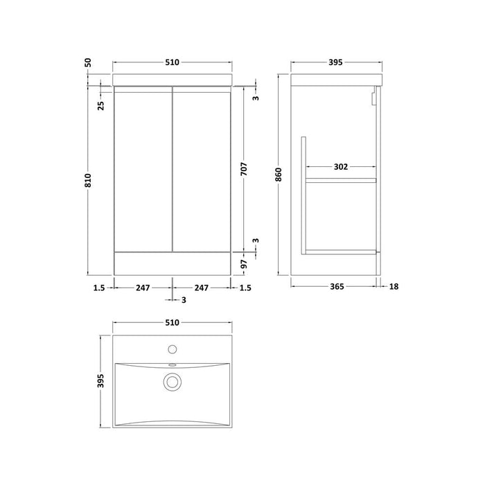Hudson Reed Urban 500/600mm Vanity Unit - Floor Standing 2 Door Unit with Basin - Unbeatable Bathrooms
