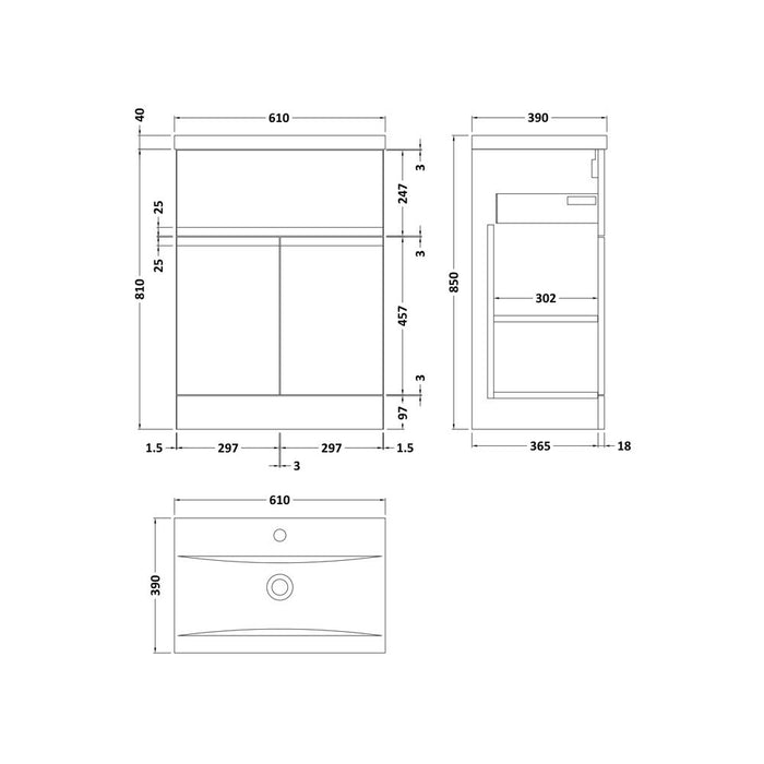 Hudson Reed Urban 5/6/800mm Vanity Unit - Floor Standing 2 Door & 1 Drawer Unit with Basin - Unbeatable Bathrooms