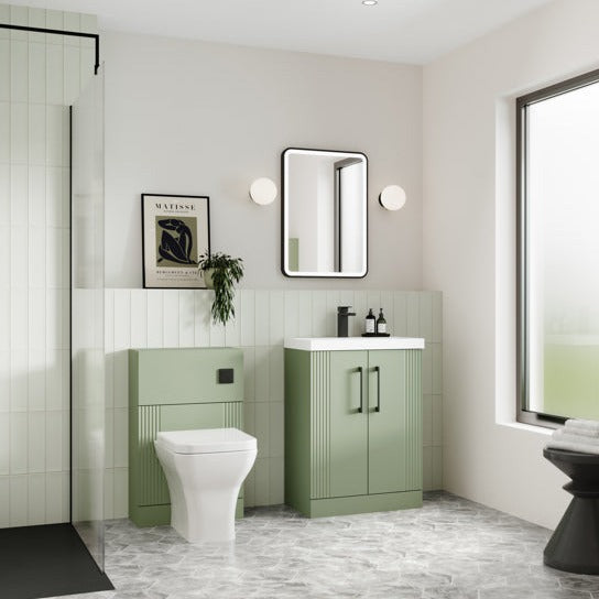 Nuie Deco 600mm Wall Hung 1 Drawer Fluted Vanity Unit & Basin - Satin Green - Unbeatable Bathrooms