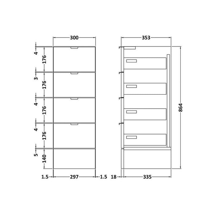 Hudson Reed Fusion 300 Drawer Unit 35.5cm Deep - Unbeatable Bathrooms