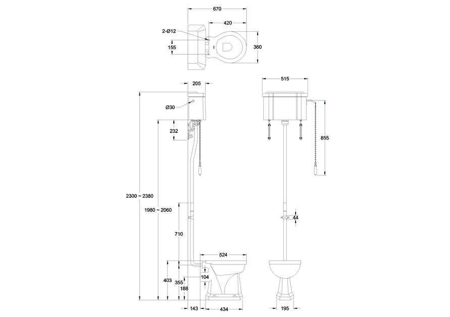 Burlington Colours High-Level Cistern Toilet with 520 Lever Cistern - Unbeatable Bathrooms