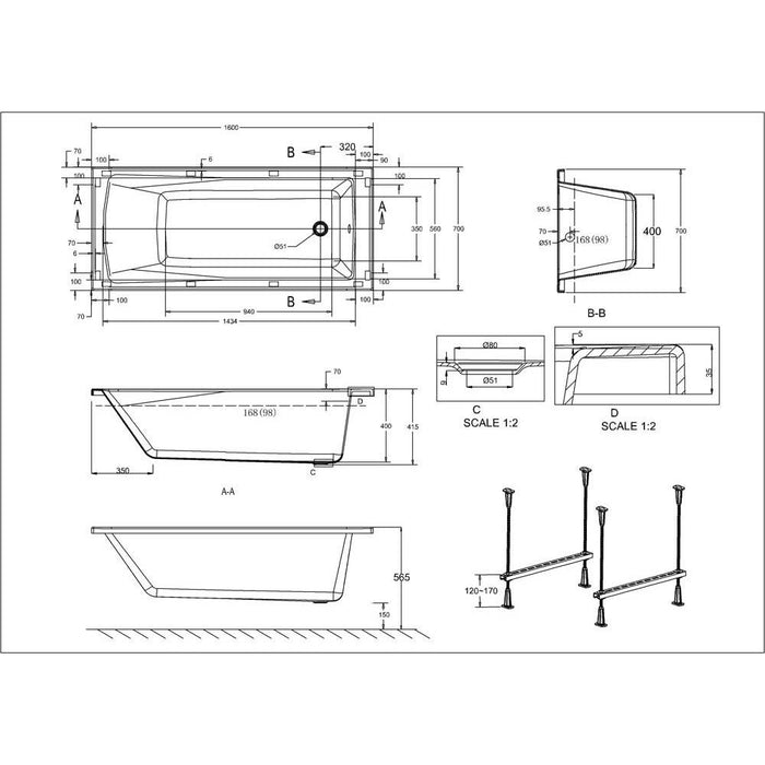 Britton Sustain 16/17/1800mm Single Ended Bath - Unbeatable Bathrooms