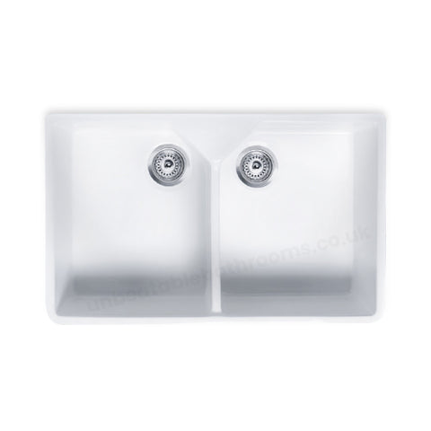 RAK Gourmet 10 Ceramic Belfast Kitchen Sink - 2 Bowl - White - Unbeatable Bathrooms