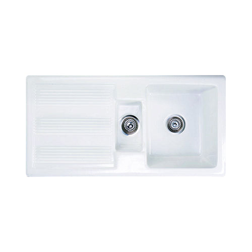 RAK Gourmet 1 Ceramic Kitchen Sink - 1.5 Bowl - White - Unbeatable Bathrooms