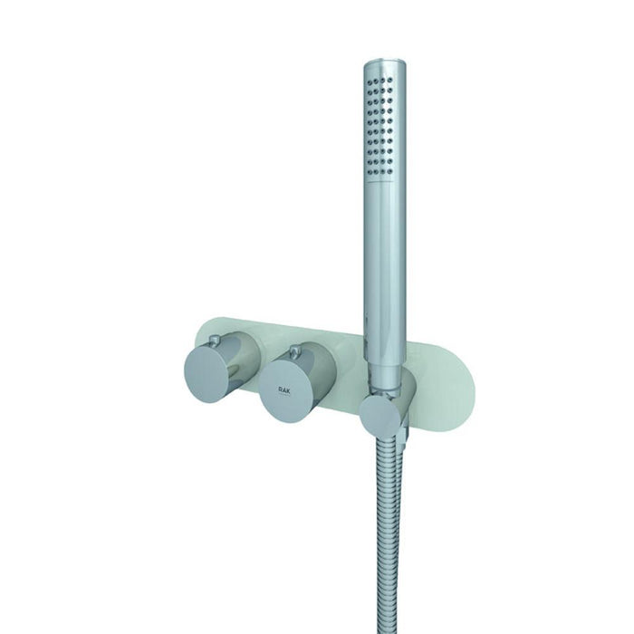 RAK Feeling Round Horizontal Dual Outlet Thermostatic Concealed Shower Valve with Wall Outlet - Unbeatable Bathrooms
