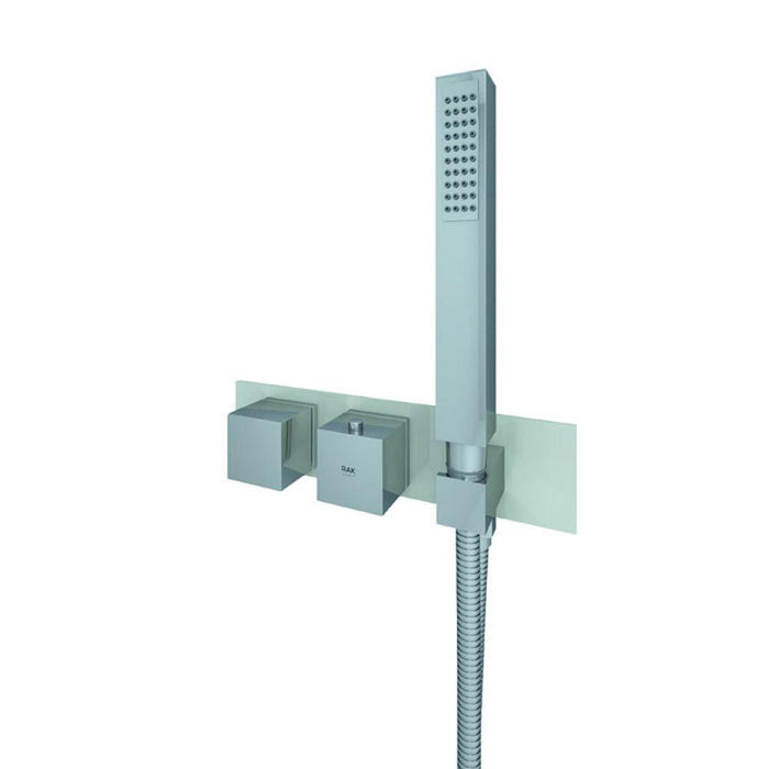 RAK Feeling Square Horizontal Dual Outlet Thermostatic Concealed Shower Valve with Integral Wall Outlet - Unbeatable Bathrooms