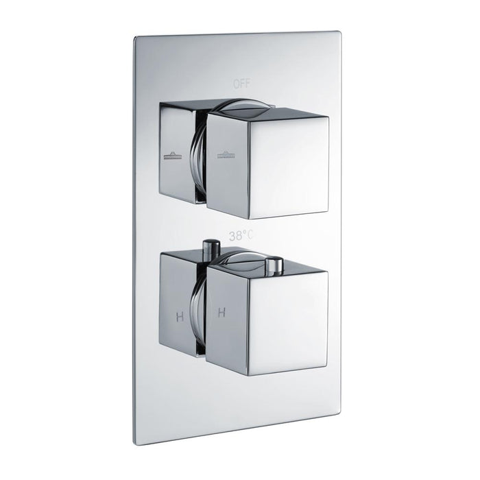RAK Square Dual Outlet, 2 Handle Thermostatic Concealed Shower Valve - Unbeatable Bathrooms