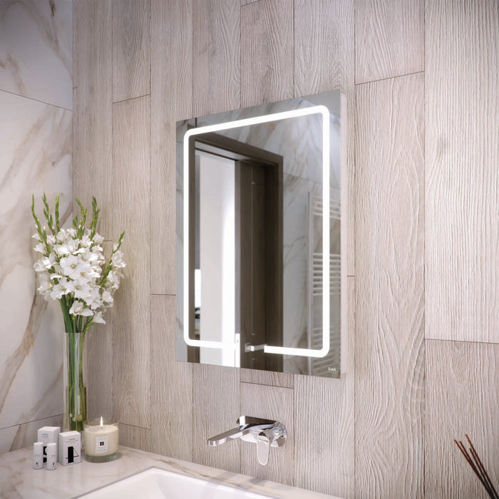 RAK Pegasus 60cm x 80cm LED Illuminated Portrait Mirror with Demister,Shavers Socket and Touch Sensor Switch - Unbeatable Bathrooms