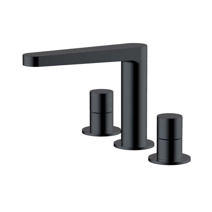 RAK Ceramics Petit Round Deck Mounted 3 Hole Basin Mixer - Matt Black - Unbeatable Bathrooms