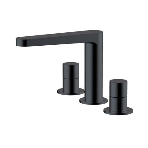 RAK Ceramics Petit Round Deck Mounted 3 Hole Basin Mixer - Matt Black - Unbeatable Bathrooms