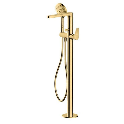 RAK Ceramics Petit Round Floorstanding Bath & Shower Mixer - Brushed Gold - Unbeatable Bathrooms