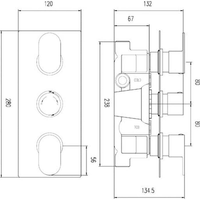 Hudson Reed Triple Thermostatic Shower Valve Chrome - Unbeatable Bathrooms
