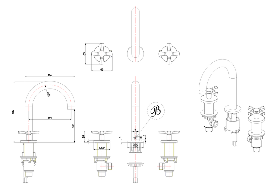 Burlington Riviera 3 Hole Deck Basin Mixer - Unbeatable Bathrooms