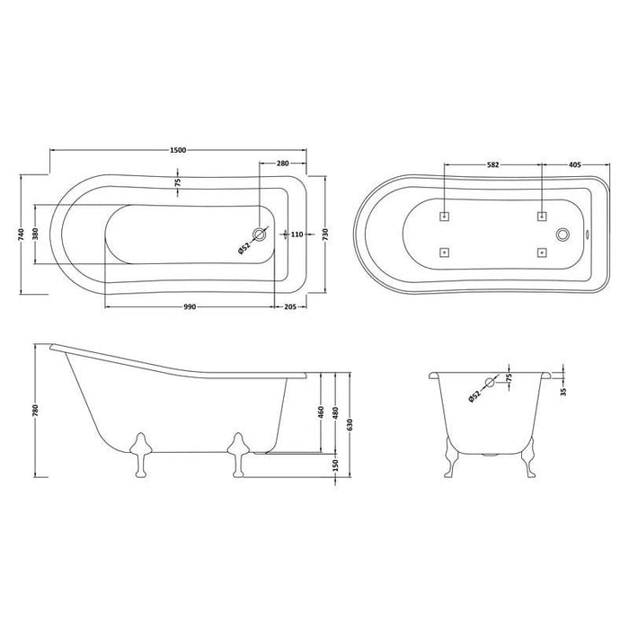 Hudson Reed Brockley 15/1700mm Freestanding Slipper Bath - Unbeatable Bathrooms