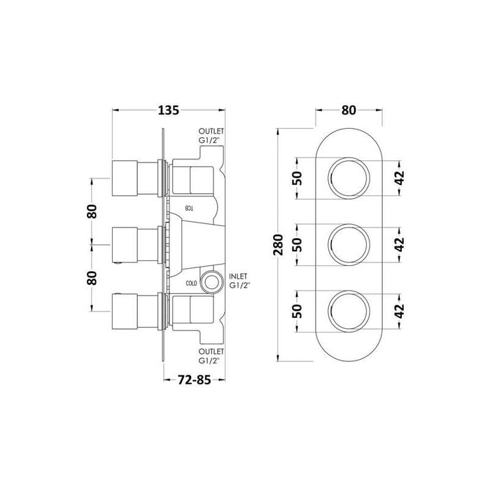 Hudson Reed Round Triple Shower Valve - Unbeatable Bathrooms