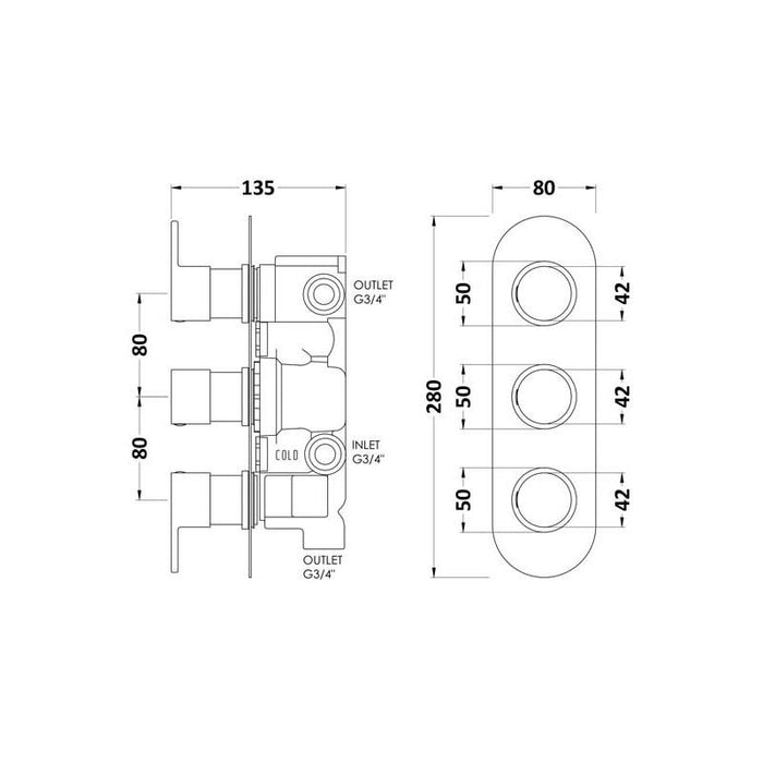 Hudson Reed Round Triple Shower Valve - Unbeatable Bathrooms