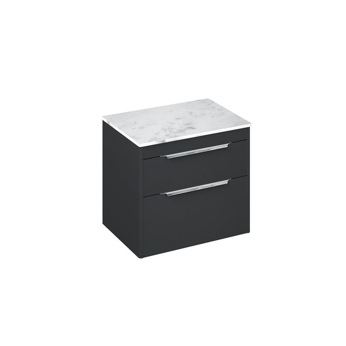 Britton Shoreditch 650mm Wall Hung Double Drawer Unit with Carrara White Worktop - Unbeatable Bathrooms