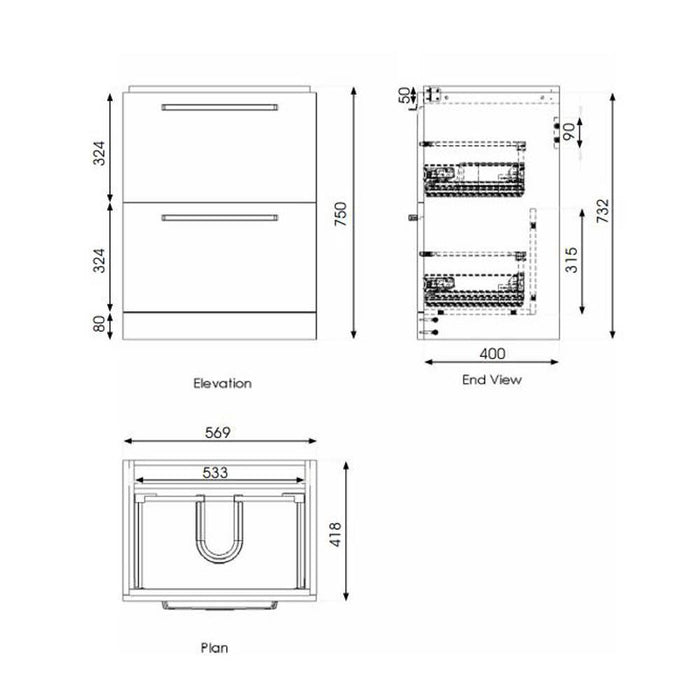 The White Space Scene 600/800mm Vanity Unit - Floor Standing 2 Drawer Unit - Unbeatable Bathrooms