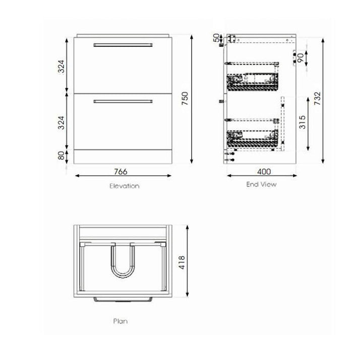 The White Space Scene 600/800mm Vanity Unit - Floor Standing 2 Drawer Unit - Unbeatable Bathrooms