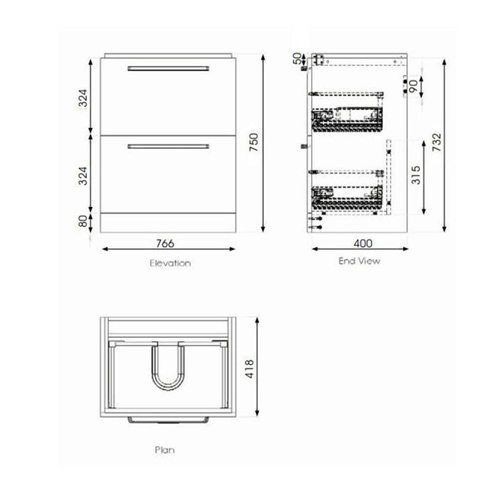 The White Space Scene 600/800mm Vanity Unit - Floor Standing 2 Drawer Unit - Unbeatable Bathrooms