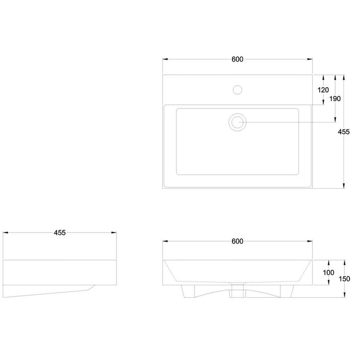 Britton Shoreditch 60/70/85/100cm Rectangle Countertop Basin - 0 & 1TH - Unbeatable Bathrooms