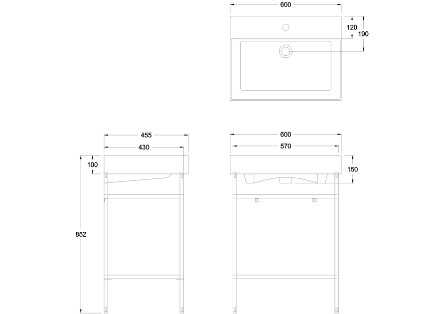 Britton Shoreditch 600mm Frame Furniture Stand & Basin - Polished Stainless Steel - Unbeatable Bathrooms