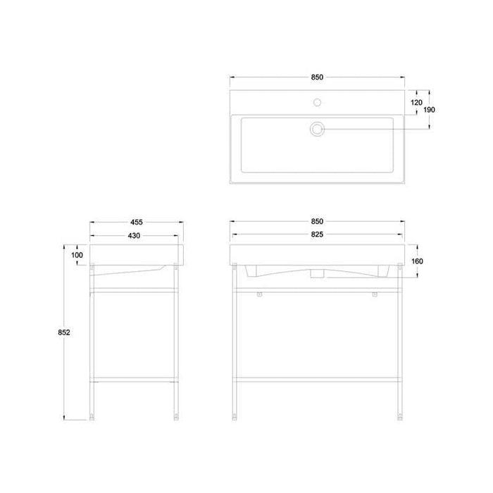 Britton Shoreditch 850mm Frame Furniture Stand & Basin - Matt Black - Unbeatable Bathrooms