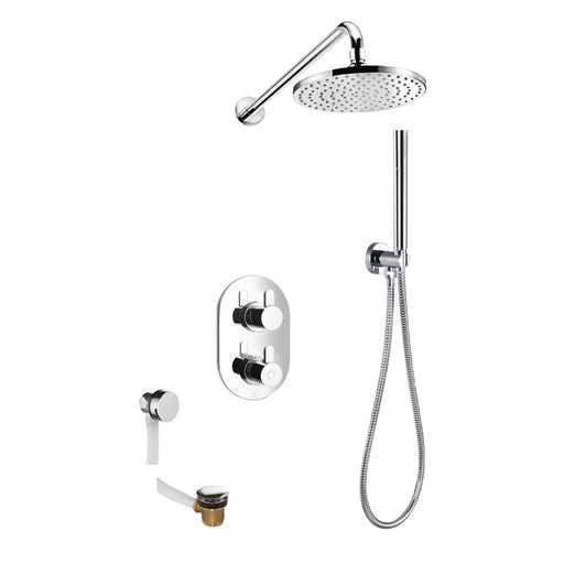 Flova Smart Thermostatic 3-Outlet Shower Valve with Fixed Head, Handshower Kit and Bath Overflow Filler - Unbeatable Bathrooms