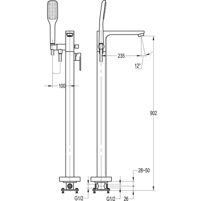 Flova Smart Floor Standing Tall Bath and Shower Mixer with Shower Set - Unbeatable Bathrooms