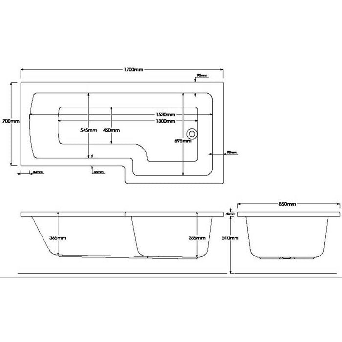 Sommer L Shaped 1700 x 850mm Left Hand Shower Bath - Unbeatable Bathrooms
