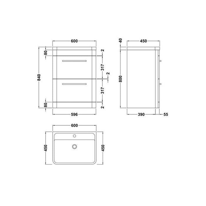 Hudson Reed Solar 600/800mm Vanity Unit - Floor Standing 2 Drawer Unit with Basin - Unbeatable Bathrooms