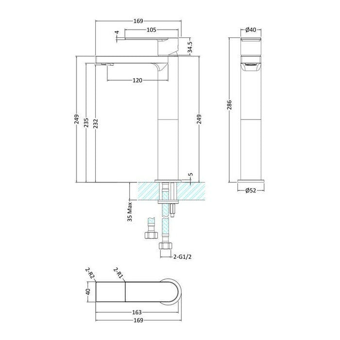 Hudson Reed Sottile Tall Mono Basin Mixer Push Button Waste - Unbeatable Bathrooms