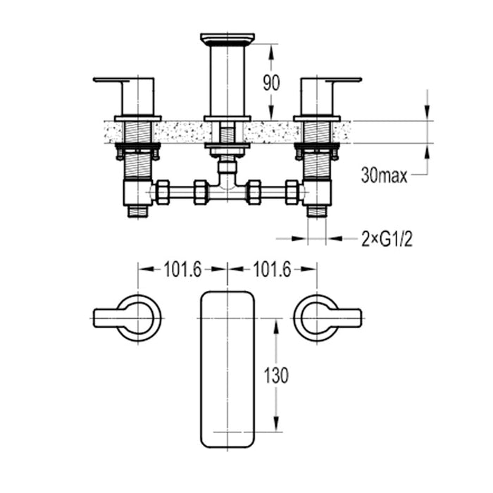 Flova Spring 3-Hole Deck Mounted Basin Mixer with Slotted Clicker Waste Set - Unbeatable Bathrooms