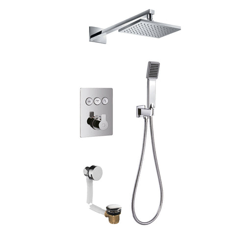 Flova Spring Goclick&reg; Thermostatic 3-Outlet Shower Valve with Fixed Head, Handshower Kit and Bath Overflow Filler - Unbeatable Bathrooms