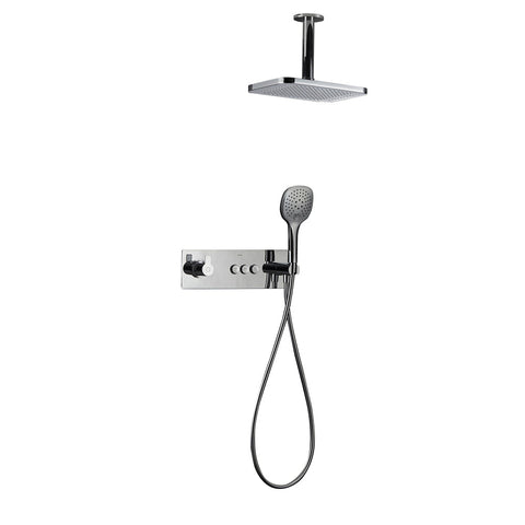 Flova Spring Goclick&reg; Horizontal Thermostatic 3-Outlet Shower Valve with 2-Function Rainshower and Integral Handshower Kit - Unbeatable Bathrooms