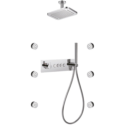 Flova Spring Goclick&reg; Horizontal Thermostatic 4-Outlet Shower Valve with 2-Function Rainshower and Body Jets - Unbeatable Bathrooms