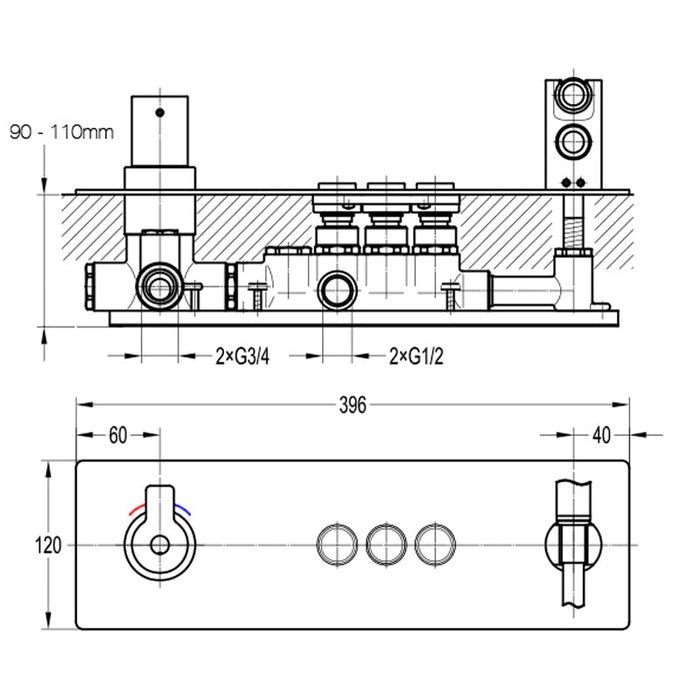 Flova Spring 3-Outlet Horizontal Goclick Valve with Flow Control - Unbeatable Bathrooms
