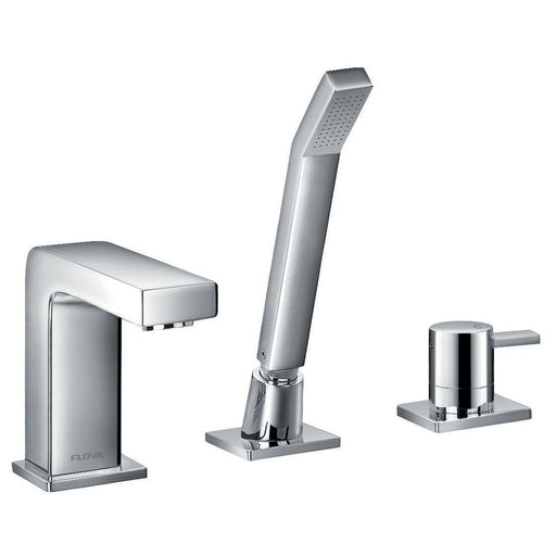 Flova STR8 3-Hole Deck Mounted Bath and Shower Mixer with Shower Set - Unbeatable Bathrooms