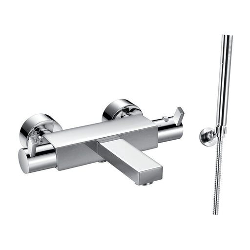 Flova STR8 Thermostatic Wall Mounted Bath and Shower Mixer with Hand Shower Set - Unbeatable Bathrooms