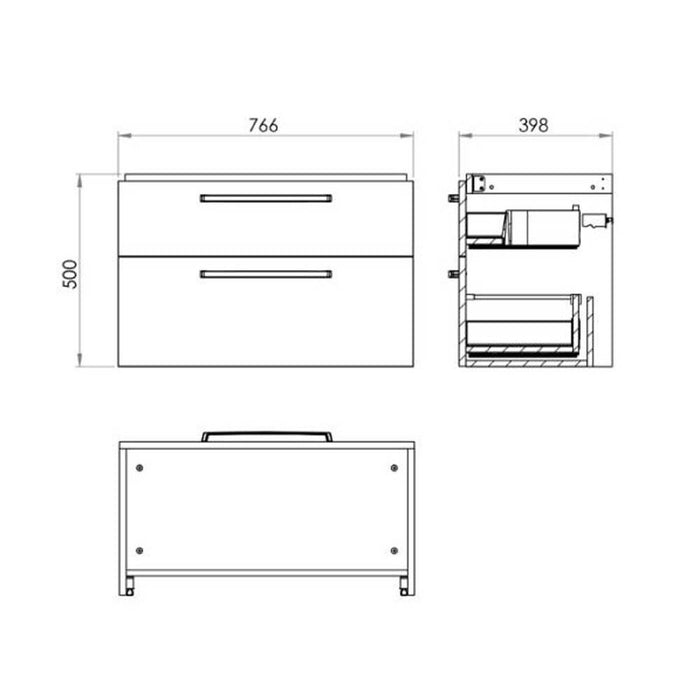 The White Space Scene 600/800mm Vanity Unit - Wall Hung 2 Drawer Unit - Unbeatable Bathrooms