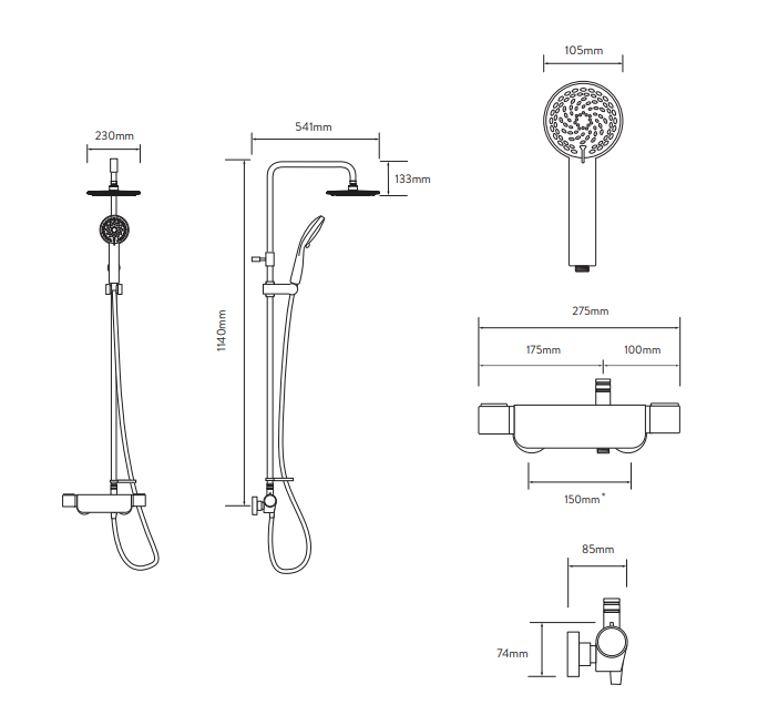 Aqualisa Midas 220 Thermostatic Mixer Shower Column with Adjustable & Fixed Head - Matt Black - Unbeatable Bathrooms