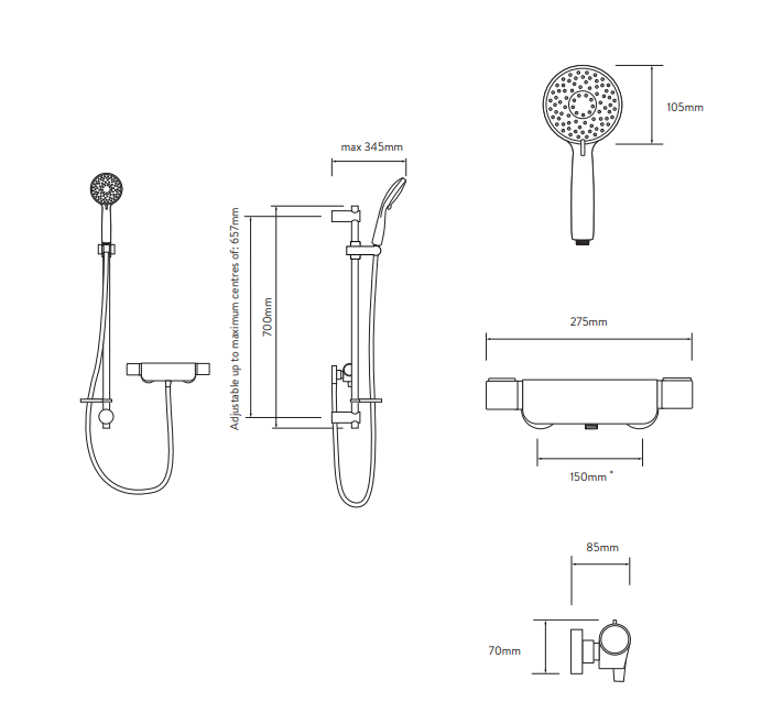 Aqualisa Midas 220 Thermostatic Bar Mixer Shower with Adjustable Head - Matt White - Unbeatable Bathrooms