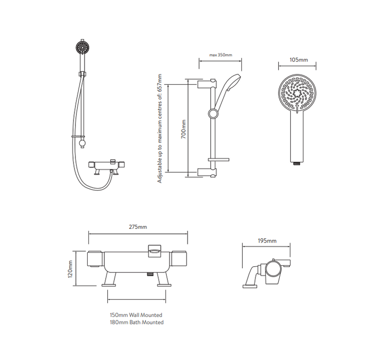 Aqualisa Midas 220 Thermostatic Bath & Shower Mixer - Matt White - Unbeatable Bathrooms