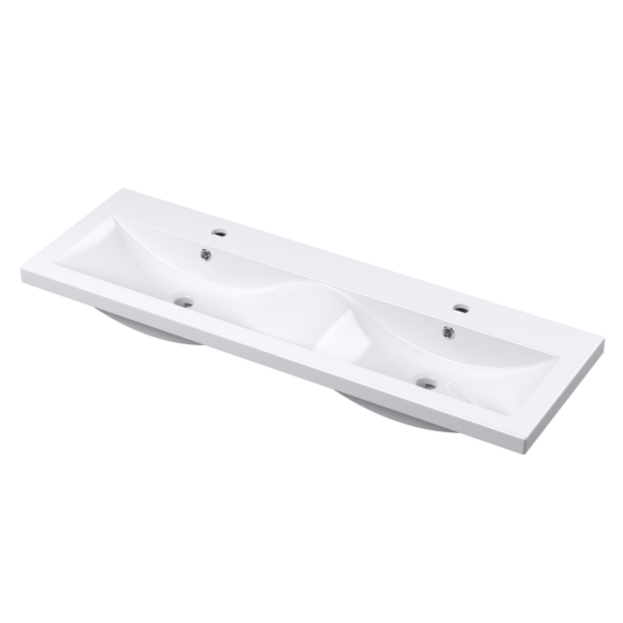 Nuie Deco 1200mm Wall Hung 4 Drawer Fluted Double Vanity Unit & Basins - Satin White - Unbeatable Bathrooms